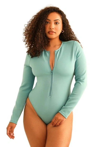 Dippin Daisys Shoal Front Zipper Long Sleeve One Piece In Surf Rider