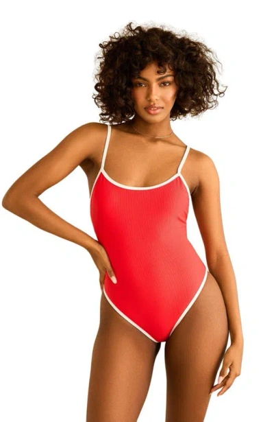 Dippin Daisys Star Scoop Neckline One Piece In Poppy/white Rib