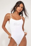 Dippin Daisys Star White Scoop Neck Bride Rhinestone One-piece Swimsuit In White