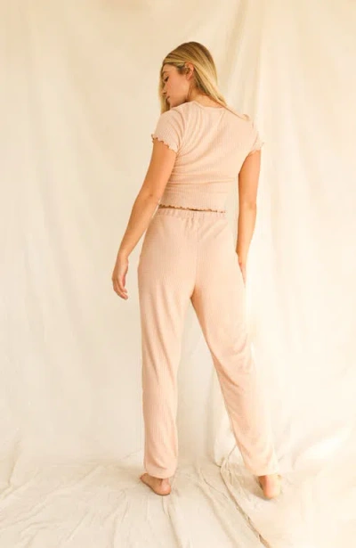 Dippin Daisys Strut Waffle Crochet Short Sleeve Crop Top In Nude