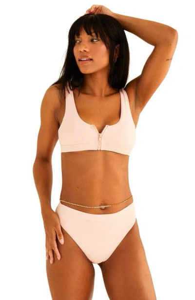 Dippin Daisys Wave Front Zipper Closure Bikini Top In Sunset Pink