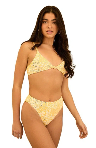 Dippin Daisys Zen Knotted Triangle Bikini Top In Golden Ditsy