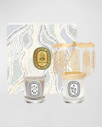 Diptyque Ambre (amber) & Feu De Bois (firewood) Scented Candle Carousel Gift Set - Limited Edition In Multi