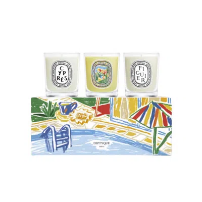 Diptyque Mini Candle Set Cyprès, Figuier And Citronnelle In White