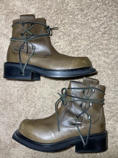Pre-owned Dirk Bikkembergs 90's  Side Lace Through Boots 43 Brown Heel Shoes