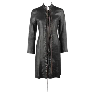 Pre-owned Dirk Bikkembergs Spring/summer 2003 Lace-up Linen Coat Dress It40 In Black