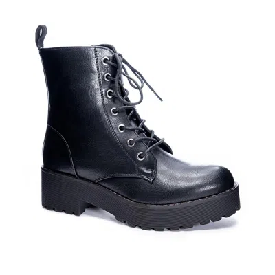 Dirty Laundry Mazzy Womens Faux Leather Lug Sole Combat & Lace-up Boots In Black