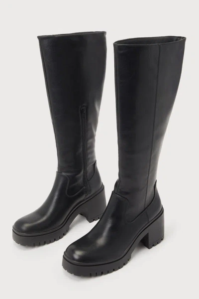 Dirty Laundry Oakleigh Smooth Black Lug Sole Knee-high High Heel Boots