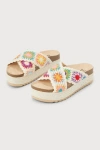 Dirty Laundry Plays Natural Multi Crochet Espadrille Flatform Slide Sandals In Beige