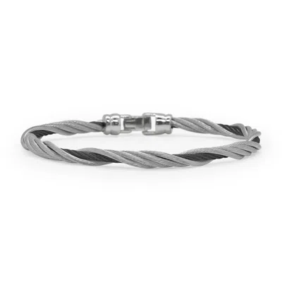 Disc Women's Modern Twist Stackable Bracelet In Black & Grey In Silver
