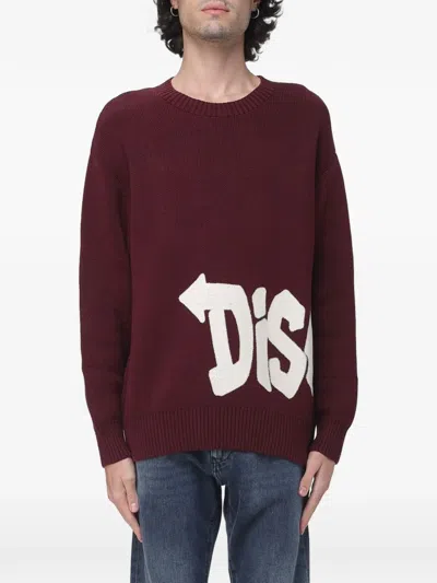 Disclaimer Logo-detail Cotton Sweater In Burgundy