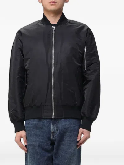 DISCLAIMER LOGO-PRINT BOMBER JACKET