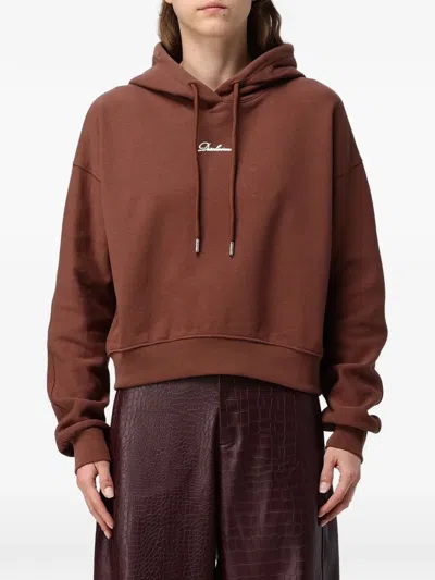 Disclaimer Logo-print Drawstring Hoodie In Brown