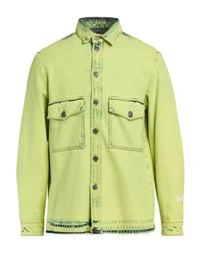 Disclaimer Man Denim Shirt Lime Green Size M Cotton