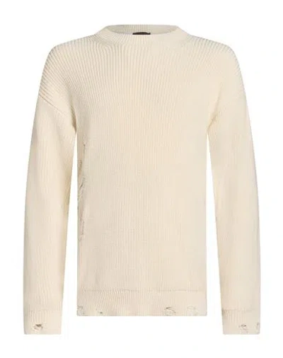 Disclaimer Man Sweater Cream Size Xl Cotton In Animal Print