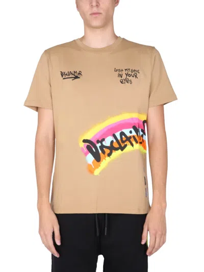 Disclaimer Screen Print Crew Neck T-shirt In Brown