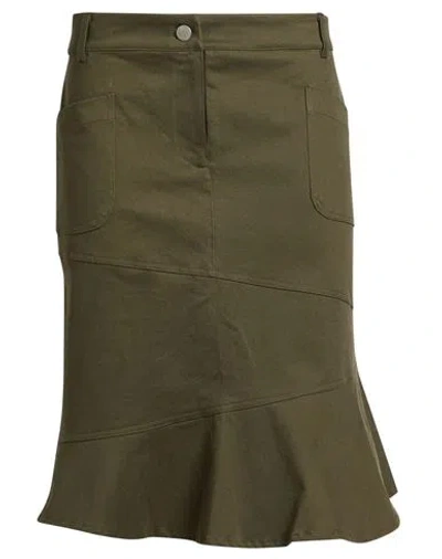 Disclaimer Woman Midi Skirt Military Green Size S Cotton, Elastane