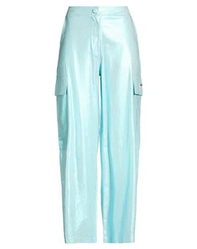 Disclaimer Woman Pants Azure Size S Linen, Viscose In Blue