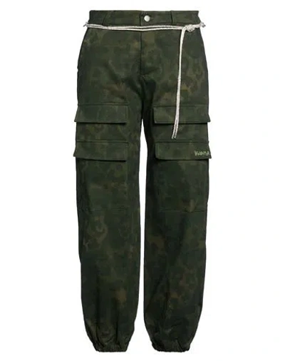 Disclaimer Woman Pants Dark Green Size L Cotton, Elastane