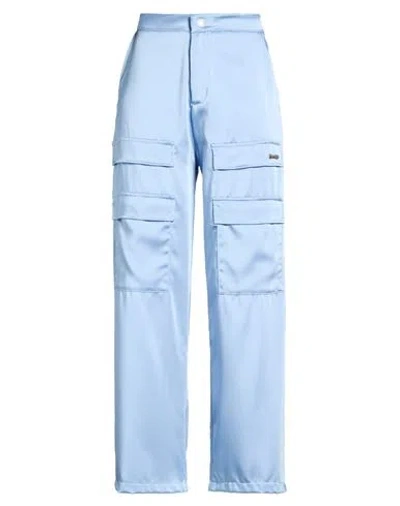 Disclaimer Woman Pants Light Blue Size S Cotton, Elastane In Animal Print