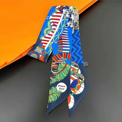 Discontinued Abstract Pattern Print Silky Twilly Skinny Scarf In Neutral