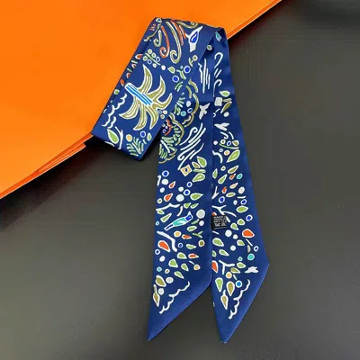 Discontinued Abstract Pattern Print Silky Twilly Skinny Scarf In Neutral