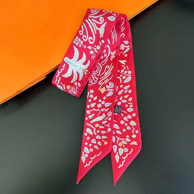 Discontinued Abstract Pattern Print Silky Twilly Skinny Scarf In Orange