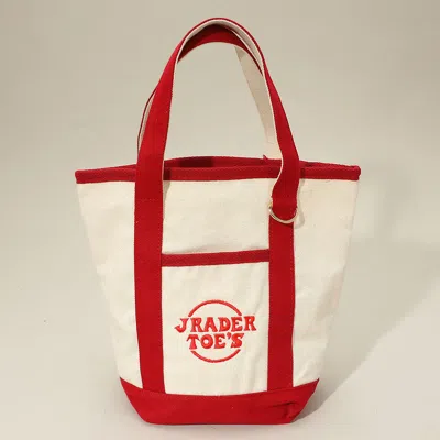 Discontinued Jrader Toes Message Embroidered Small Multi Purpose Canvas Tote Bag In Red