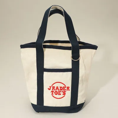 Discontinued Jrader Toes Message Embroidered Small Multi Purpose Canvas Tote Bag In White