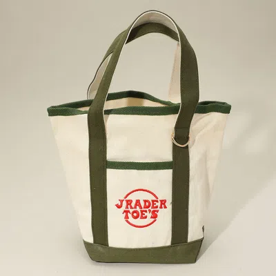Discontinued Jrader Toes Message Embroidered Small Multi Purpose Canvas Tote Bag In White
