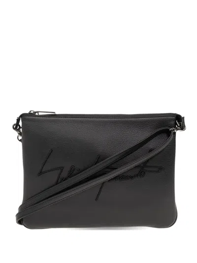 Discord Yohji Yamamoto Signature Logo-embroidered Leather Messenger Bag In Pink