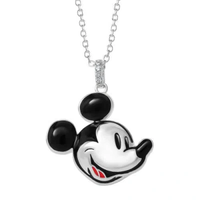 Disney Kids'  100th Anniversary Silver Plated Head Pendant, 18'' Chain In Metallic