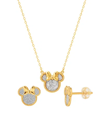 Disney 2-pc. Minnie Glitter Necklace And Earrings Set In 18k Yellow Gold Over Sterling Silver