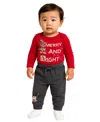 Disney Baby Boys 2-piece Mickey Mouse Merry And Bright Bodysuit And Pants Set In Red
