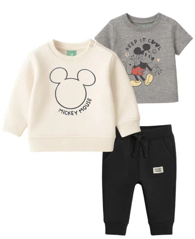 Disney Baby Boys 3-piece Mickey Sweatshirt, Top And Jogger Pants Set In Multi