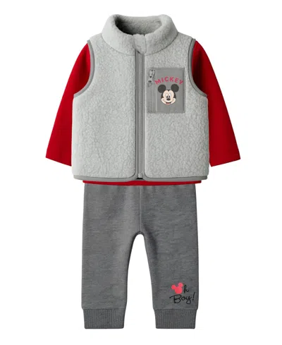 Disney Baby Boys 3-piece Mickey Vest, T-shirt And Joggers Set In Gray