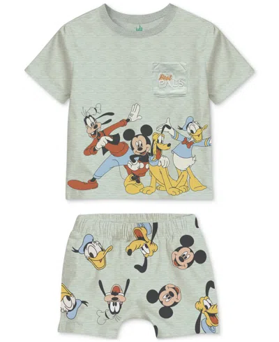 Disney Baby Boys Mickey & Friends Cotton T-shirt & Shorts, 2 Piece Set In Green