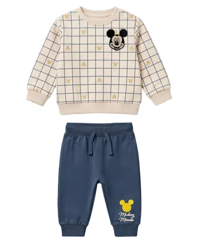 Disney Baby Boys' Mickey Jogger Long-sleeve Crewneck Sweatshirt And Jogger Pants, 2-piece Set In Multi