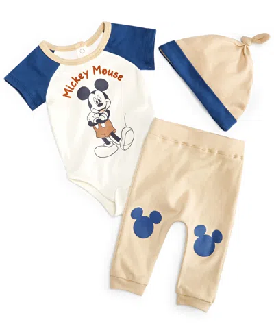 Disney Baby Boys Mickey Mouse Bodysuit, Pants & Hat, 3 Piece Set In White