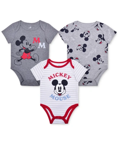 Disney Baby Boys Mickey Mouse Bodysuits, Pack Of 3 In Gray