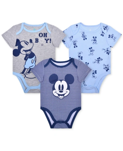 Disney Baby Boys Mickey Mouse Bodysuits, Pack Of 3 In Navy