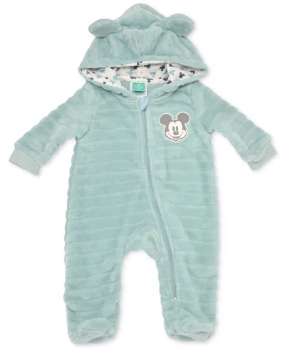 Disney Baby Boys Mickey Mouse Faux-fur Footed Pram Coverall In Blue