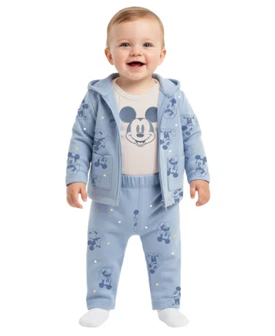 Disney Baby Boys' Mickey Mouse Jacket, Bodysuit & Pants, 3-piece Set In Blue