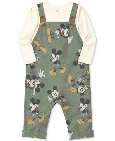 Disney Baby Boys Mickey Mouse Overalls & Top, 2 Piece Set In Green
