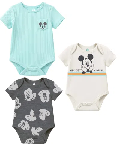 Disney Baby Boys' Mickey Mouse Short-sleeve Bodysuits, 3-piece Set In Multi