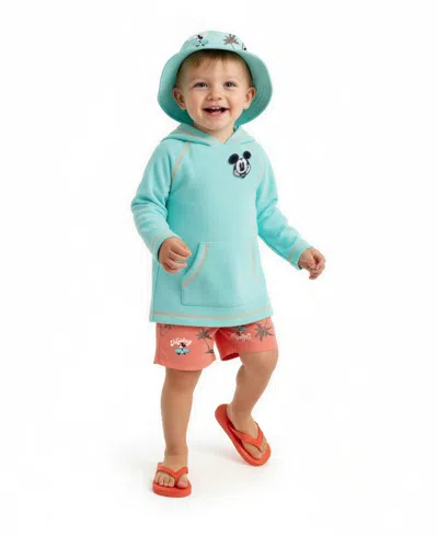 Disney Baby Boys' Mickey Rashguard Top, Cover-up, Swim Shorts And Bucket Hat, 4-piece Set In Blue