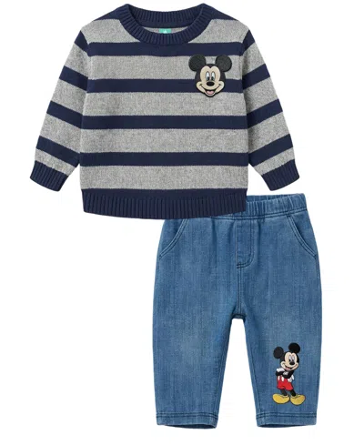 Disney Baby Boys' Micky Long-sleeve Sweater And Pants, 2-piece Set In Blue