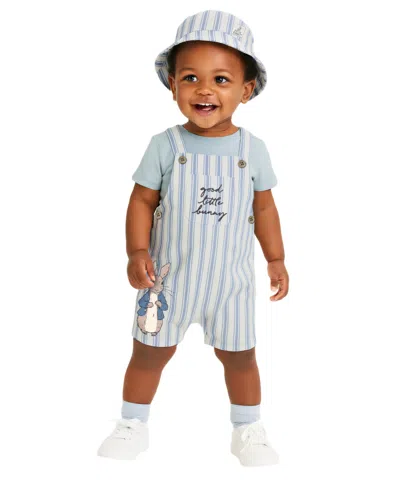 Disney Baby Boys' Peter Rabbit Shortall, T-shirt And Bucket Hat, 3-piece Set In Blue