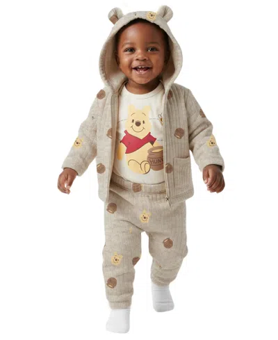 Disney Baby Boys' Pooh Jacket, Bodysuit & Pants, 3-piece Set In Neutral