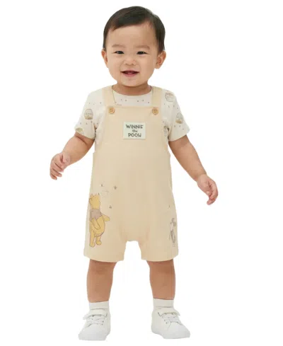 Disney Baby Boys' Short-sleeve T-shirt And Shortall, 2-piece Set In Neutral